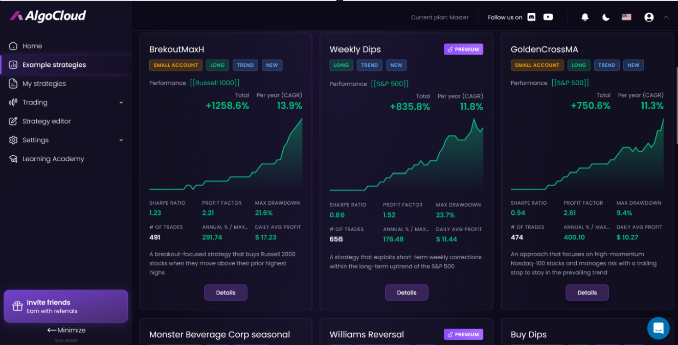 AlgoCloud dashboard