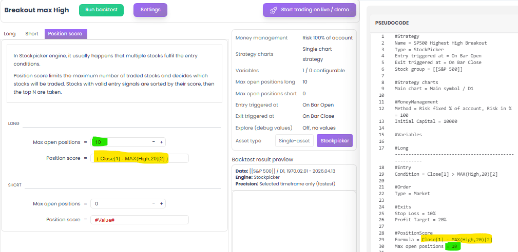 Strategy detail in editor