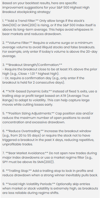 AI recommendations for strategy improvement
