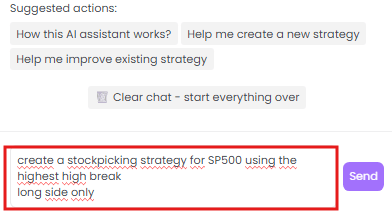 User entering breakout strategy prompt in AI Wizard text field