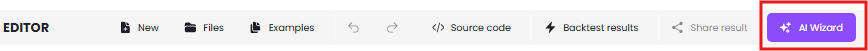 AlgoCloud Editor toolbar with AI Wizard button highlighted